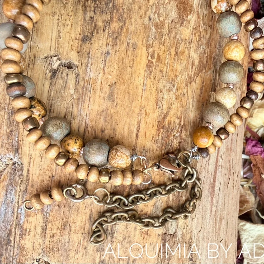 Double-Strand Bracelet – Bronze, Jasper & Wood • Garden Oracle Series
